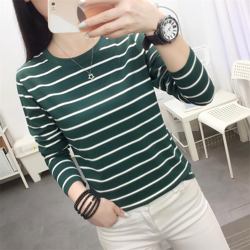 Women's Retro Striped Long Sleeve Slimming Base Layer T-Shirt for Autumn/Winter 2024