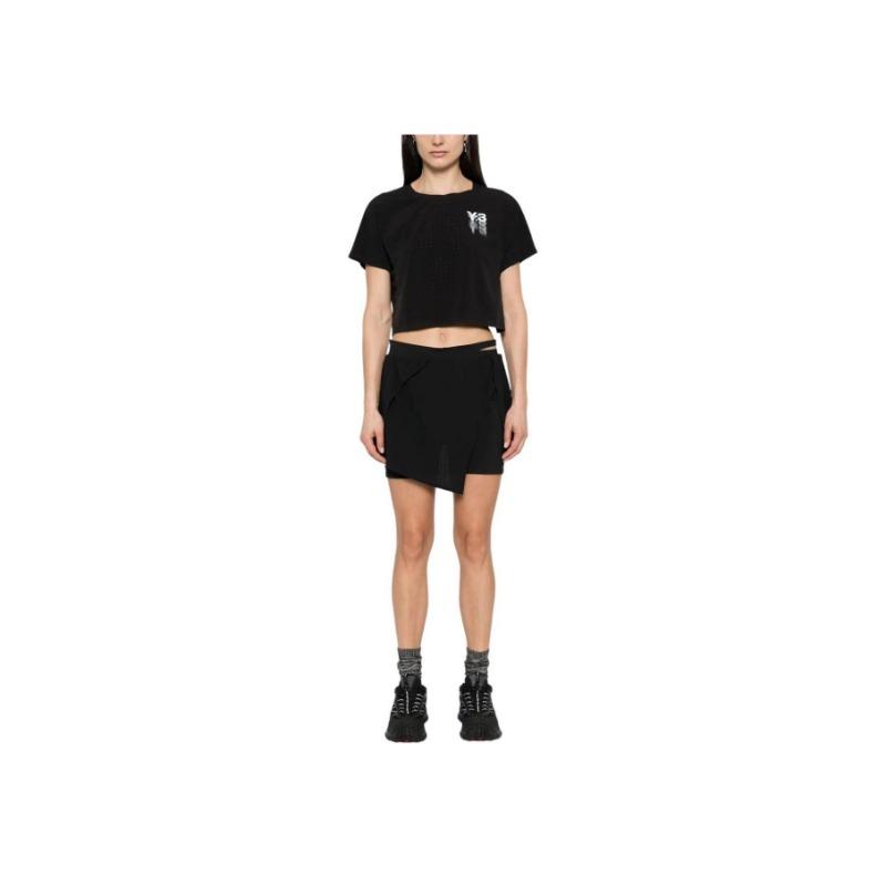 Y-3 Logo Print Crew Neck Short Sleeve T-Shirt Women Tops Black IR7096