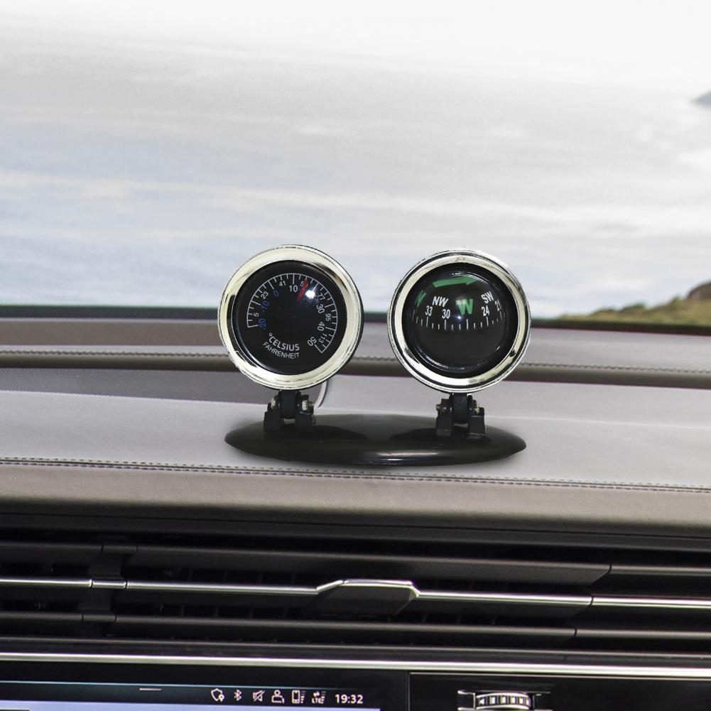 Gösterge Paneli Pusulası Siyah Renk Yer Tasarruflu Pratik 2'si 1 Arada Araba Navigasyon Termometresi Otomotiv Pusulası Yüksek Doğruluk