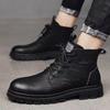 Fashion Boots Men's New Trendy British Style High Top Men's Shoes Casual Black Soft Soled Workwear Leather Boot Waterproof Boots for Men
