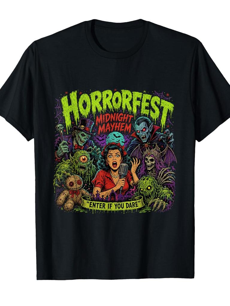 Unisex T-shirt Horrorfest Midnight Mayhem Vintage Monster Halloween T-Shirt