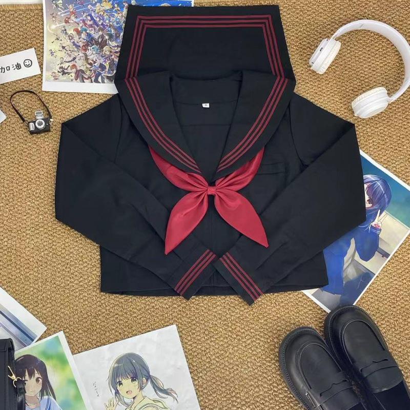 

Автентичний матроський костюм з червоною обробкою: Комплект студентської форми в стилі JK Academy Medium