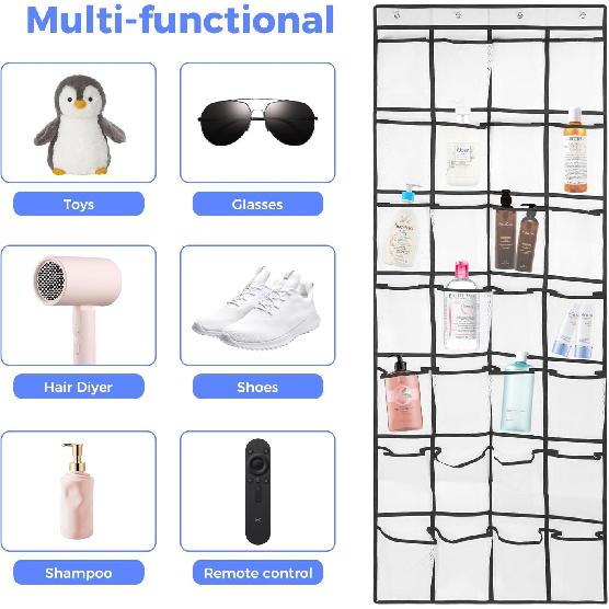 28 Large Pockets Over the Door Shoe Organzier, Hanging Shoe Organizer for Door Large Capacity Shoe Storage Bag with 4 Metal Hooks