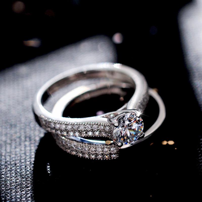 Elegant Women Rings Micro Pave Cubic Zirconia Engagement Band Set Fashion European American Wedding Party Ring