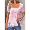 IHUASU Women's Fashion Casual Solid Color Print  Short Sleeve Square Collar Blouses & Shirts