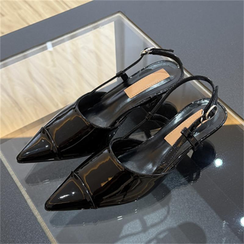 Pesstwei Scarpe da Donna Slingback in Vernice alla Moda, Décolleté, Sandali con Tacco Alto Nero, Punta Acuta, Scarpe da Sera per Feste