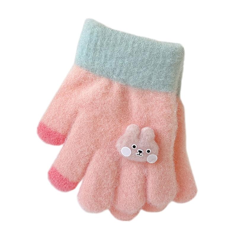 1Pair 24 Months Baby Wool Knitted Gloves Winter Warm Cute Boys Girls Full Finger Gloves for 1 2 3 Years Old Children Accessories