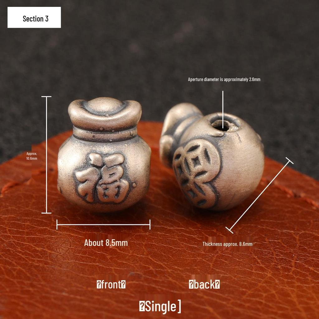 Sterling Silver S999 Wealth Attraction Beads - 3D Money Bag Design for DIY Bracelets