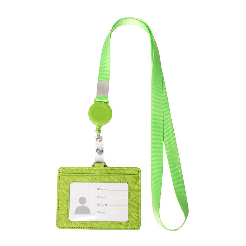 PU-Leder-Ausweishalter mit ausziehbarem Lanyard, Kartenhalter, Namensschild, Schul- und Bürobedarf