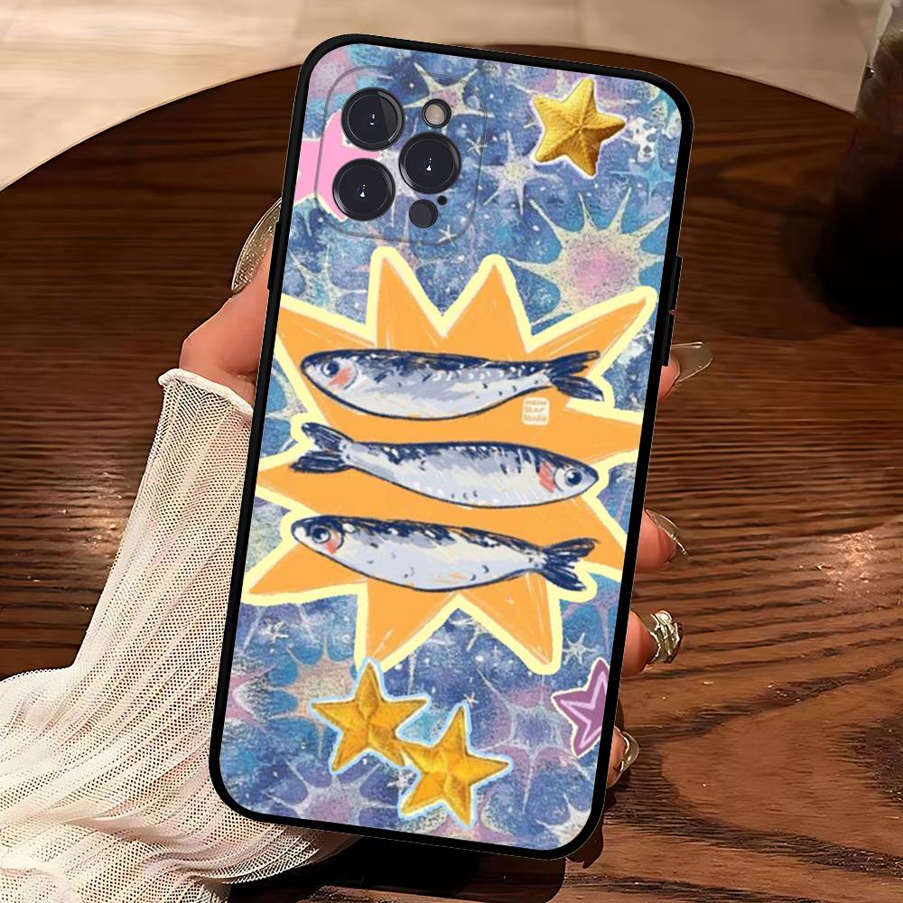 Sardines Retro Art Seafood Soft Back Phone Cover Case For IPhone 17 16 Pro Max 15 12 11 16e 13 Mini 14 15 Plus