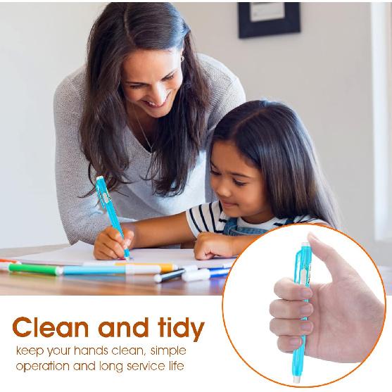 12 Pcs Erasers Pen-Style Set, Durable 6 Retractable Click Eraser Pen Shell + 6 Eraser, Good Cleaning Effect Erasers for Kids Students Artist Painting