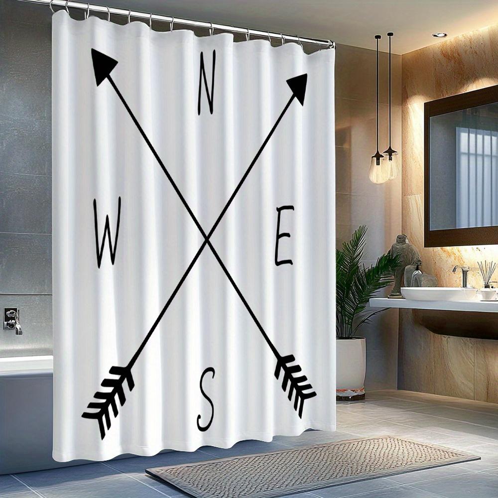 1pc Arrow and compass patterned shower curtain, made of polyester, machine washable, suitable for bathroom decor.