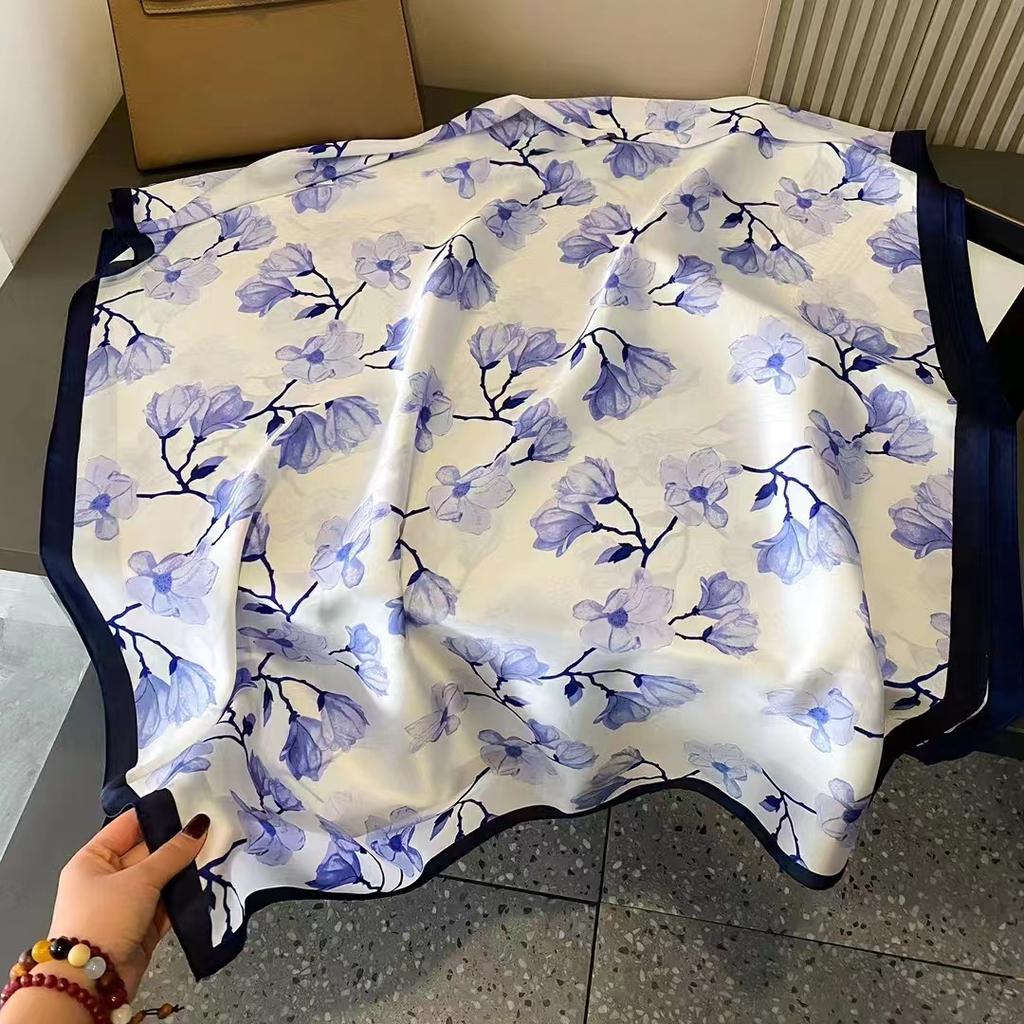 Spring, Summer and Autumn New Simulation Silk Scarf Female Decorative Hobo Shawl Sunscreen Beach Towel