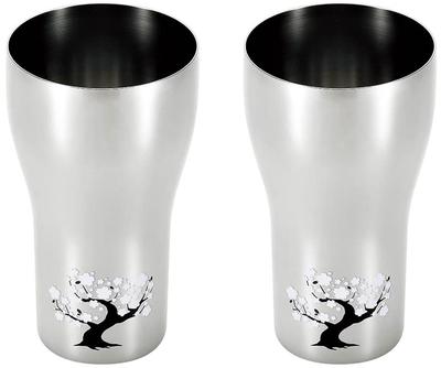 Yokoyama Made in Japan 440ml Temperatursensitive Edelstahl-Trinkflasche, Kirschblüten-Design, 2-teiliges Set, „Tsubamejuku no Waza“ (EJK-700)