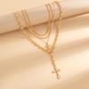 Sweet And Cool Little Flower Chain Necklace Set, Hip-Hop Style Stacked Cross Pendant, Collarbone Necklace.