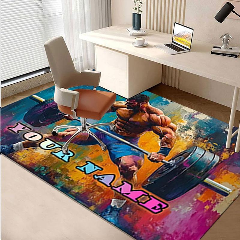 1PC Custom Name Muscle Power Art Theme Floor Mat Ideal for Living Room, Game Rooms, Office, Bedroom,Floor Mat Playful Design