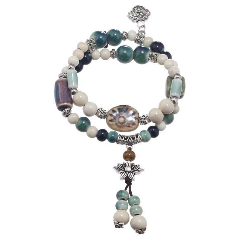 Double-layer stacked ceramic beaded bracelet men's and women's retro literary niche bracelet accessories