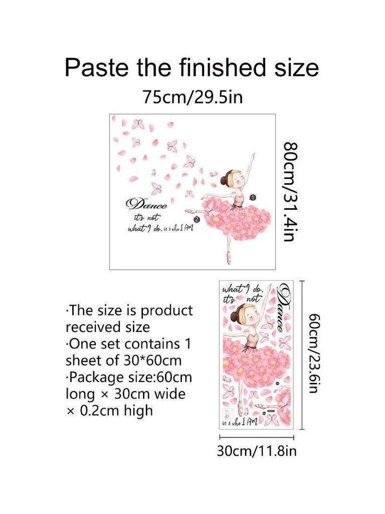 Tańcząca Dziewczyna Różowy Motyl Naklejka Ścienna Dekoracja Pokoju Dziennego Naklejka Ścienna Samoprzylepna Naklejka Ścienna