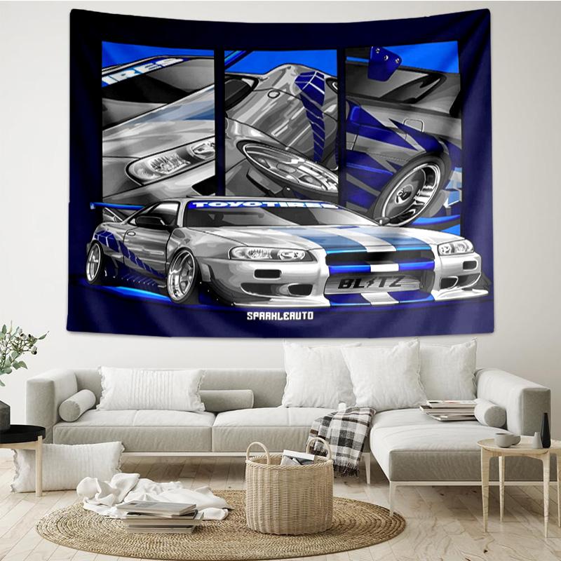 Skyline Blue Racing Spirit Speed And Style Tapestry Room Decoration Wall Hanging for Living Room Bedroom, dormitory, Birthday and Christmas gifts