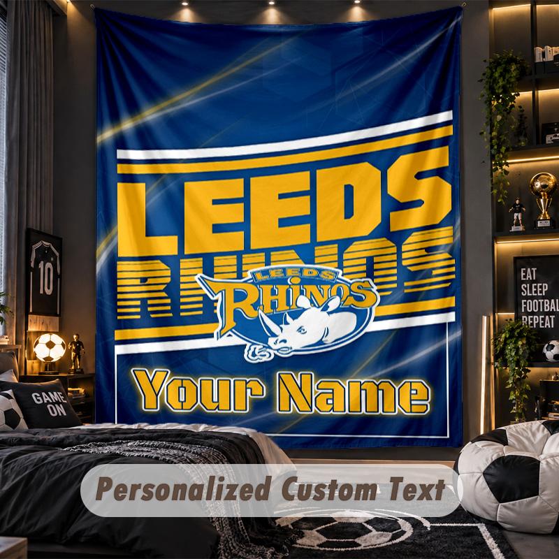 TapestryLeeds Rhinos Custom Name Text Personalized Wall Hanging Tapestry Home Wall Decor