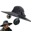 Summer Mens Wide Brim Solar Fan Hat Outdoor Protection Sun Hats With 2 Solar Fan Hiking Fishing Solar Powered Visor Cap Dropping