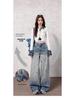 Autumn Gradient Retro Women's High Waist Wide-Leg Jeans - Hong Kong Style, Floor-Length Pants