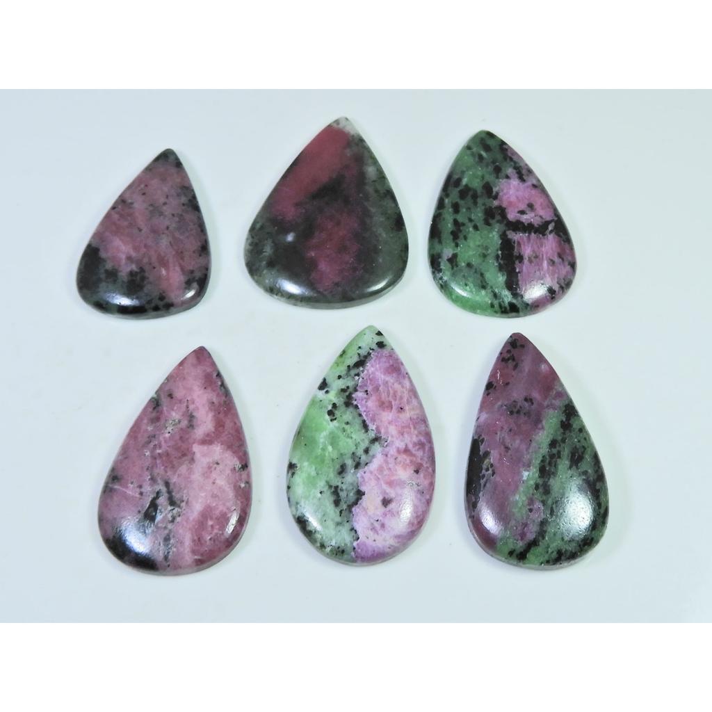 271Cts.. Natural Ruby Zoisite Pear Cabochon Loose Gemstone 06Pcs Lot C-499