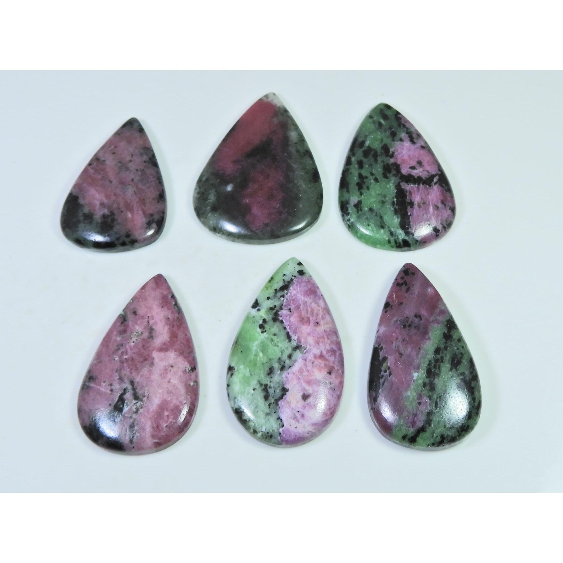 

271Cts.. Natural Ruby Zoisite Pear Cabochon Loose Gemstone 06Pcs Lot C-499