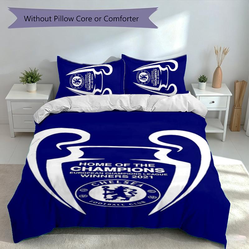 3pcs Chelsea FC Logo Duvet Cover Set, Includes 1 Duvet Cover and 2 Pillowcases,Skin-Friendly&Comfortable Fabric,Suitable Bedding Sets