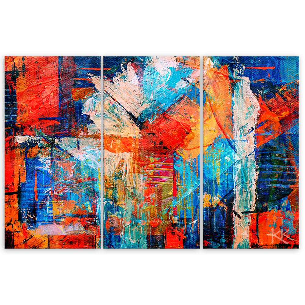 Three Piece Picture Canvas Print Orange Abstract Hand Painted
