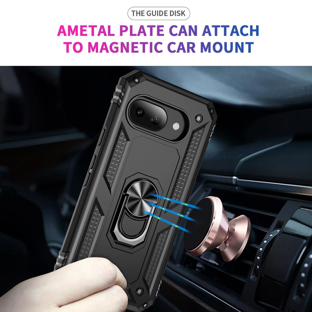 For Google Pixel 9a Case PC + TPU Phone Cover with Rotary Ring Kickstand