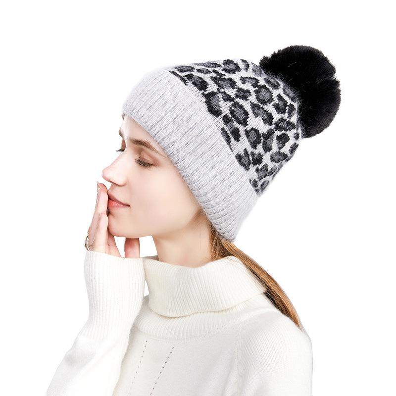Autumn and winter pullover hat children's leopard print cashmere jacquard knitted hat hairball wool hat light luxury fan