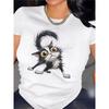 Cute Fluffy Black Kitten Graphic Wear and Parties Fit Round Neck Top for Outfits Great Harajuku Sleeve Aesthetic Clothes