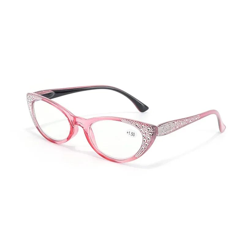 New Cat's Eyes Reading Glasses Women Fashion Diamond Plated Blue Light Proof Presbyopia Eyeglasses  +0.75 To +3.5