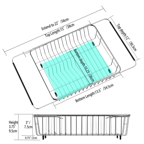 SANNO Expandable Wire Dish Drainer, Sliding Dish Drainer, Dish Drainer Rack, Kitchen Rack, Dish Holder with Cutlery Holder, Stainless Steel