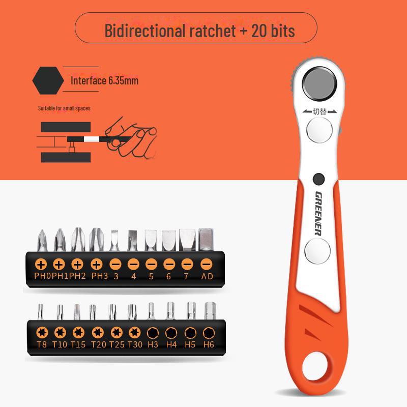 Green Forest Right Angle Ratchet Screwdriver Set with Cross & Flat Heads