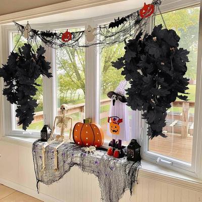 Black Maple Leaf Garland 30 Inch Mantle Table Dinner Autumn Leaves Garlands