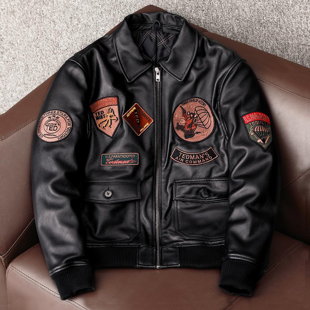 Genuine Sheepskin Leather Jacket for Men Faux Fur Collar Quilted Lined Stylish Bomber Flight Coat