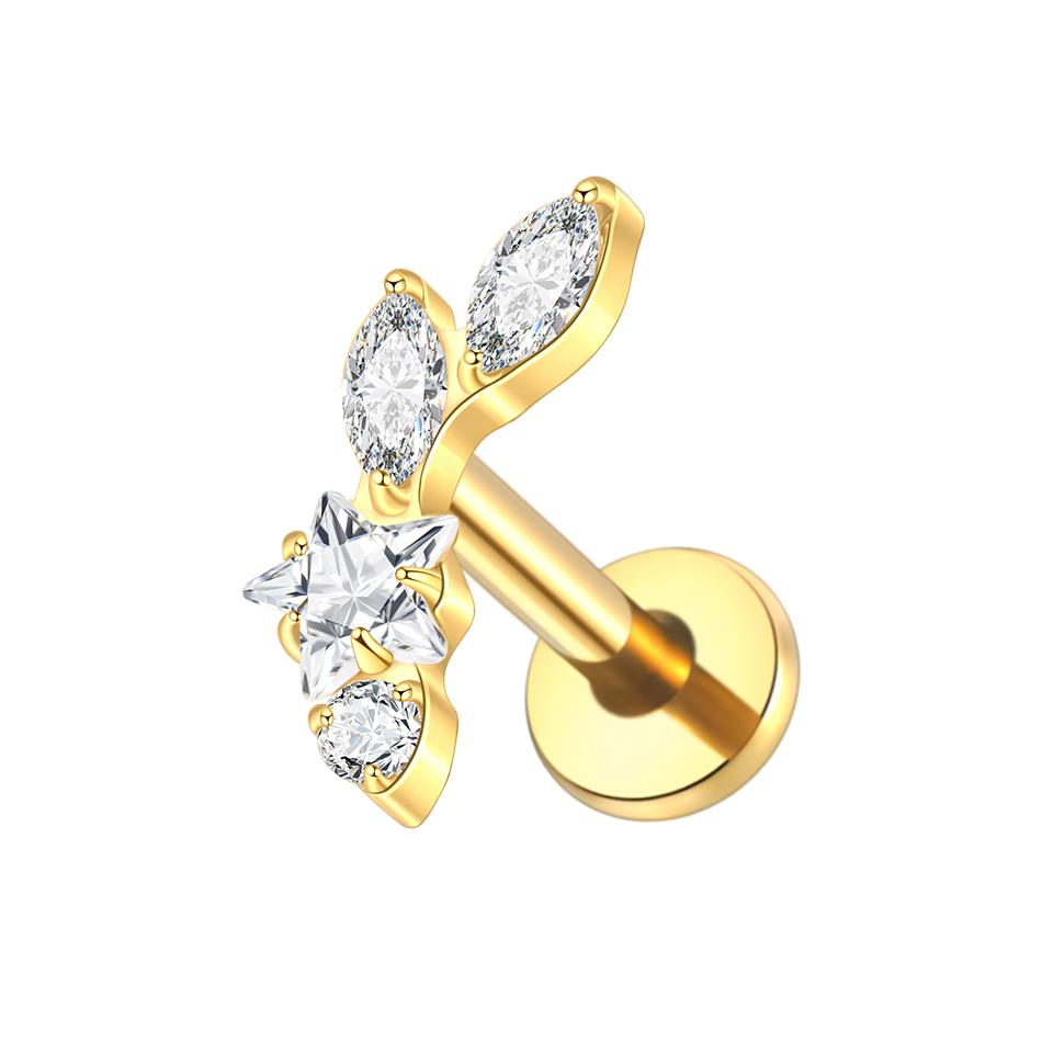 1PC Titanium Gold Color CZ Tragus Piercing Internally Threaded Ear Cartilage Flat Back Earrings Hidden Helix Stud Jewelry 16G
