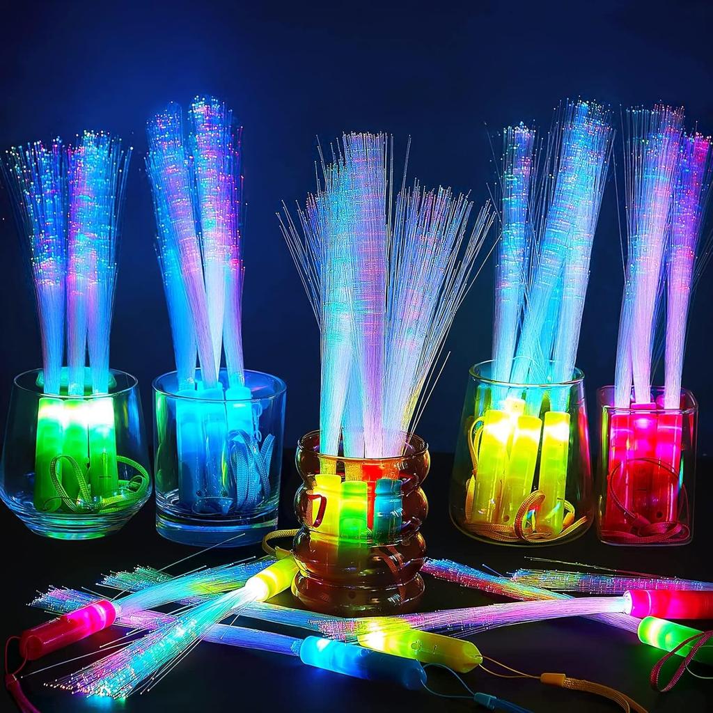 Lewtemi 60 Pack Fiber Optic Wand Glow Wand LED Light Up Wand Bulk with 3 Flashing Models Flashing Sticks with Included Batteries for Birthday Party