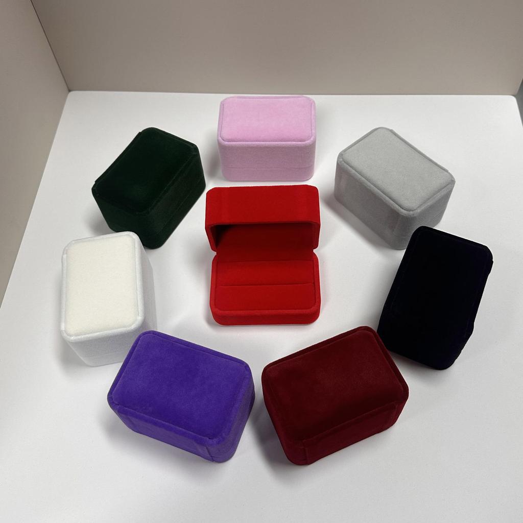 Double Ring & Earring Flocked Cloth Jewelry Gift Box - Flip Top Wedding Band & Stud Packaging.