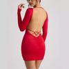 European and American sexy women's clothing new back small love big halter long sleeve mini skirt