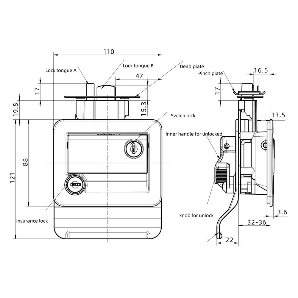 

110 * 121 * 60 мм Дверной замок Комплект противоугонных входов в кемпер
