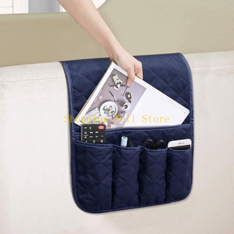 

KX4B Multipocket Blue Sofa Arm Organizers Waterproof Fabric Durable Storage Pouches For Remote Books Phone Easy Installation CN