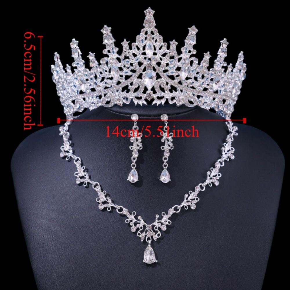3 Pcs Hair Ornaments Bride Jewelry Sets Metal Necklace Earrings and Crown Sets  Women
