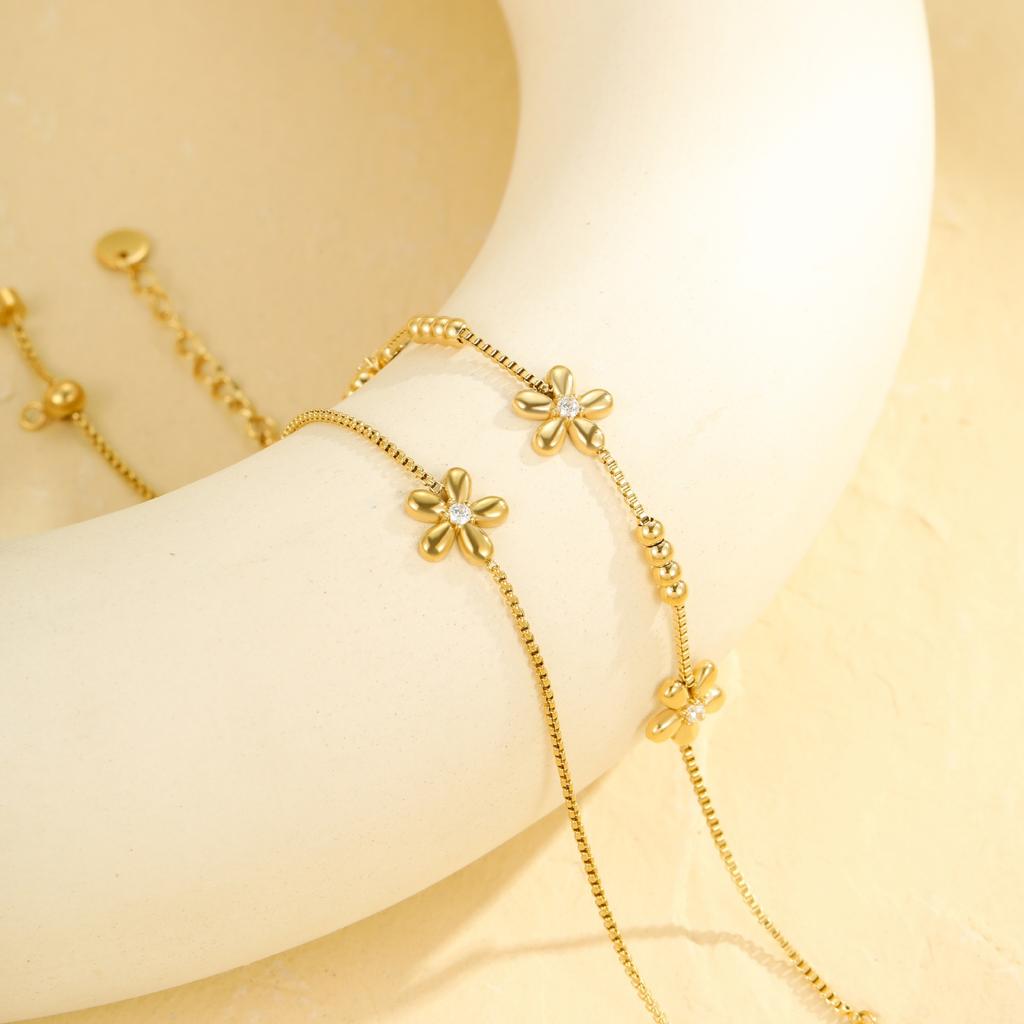 Popular New Products Flower Diamonds Fashion Light Luxury Stainless Steel Bracelet Versatile Simple Stacked Jewelry