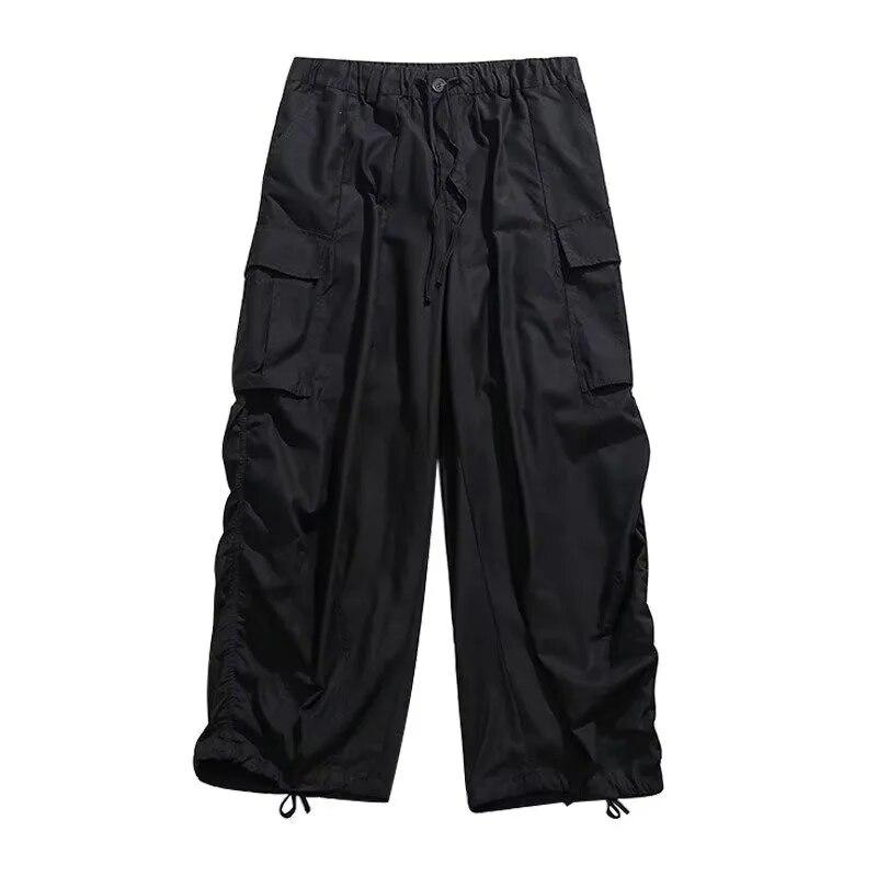 

Брюки-карго оверсайз для мужчин и женщин в стиле хип-хоп, широкие брюки с несколькими карманами, винтажные свободные повседневные брюки, весенние брюки унисекс для пар 2XL чёрный