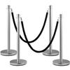 Crowd Control Stanchion, Set of 2 Pieces Stanchion Set, Stanchion Set with 5 ft/1.5 m Black Velvet Rope, Silver Crowd Control Barrier with Sturdy