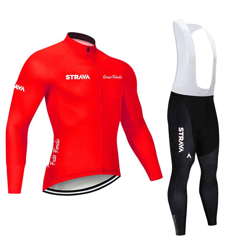 New STRAVA Cycling Suit Long Sleeve Strap Suit Men's and Women's Cycling Suit Road Cycling Shirt