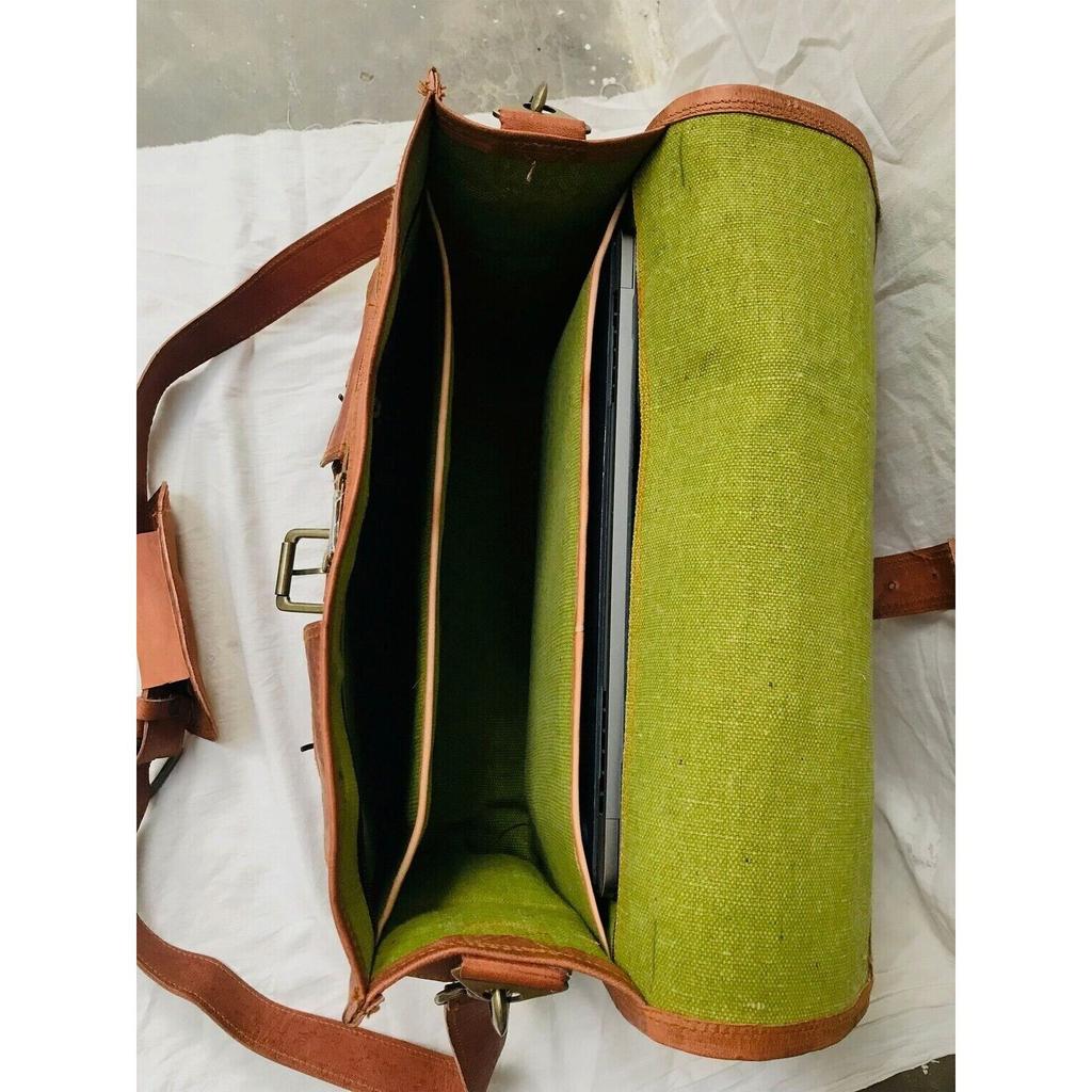 Brown Vintage Goat Leather Messenger Real Satchel Bag Genuine Laptop Briefcase
